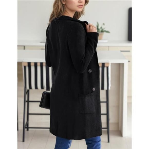 Women's Open Front Long Cardigan Sweaters Black - Picture 2 of 5